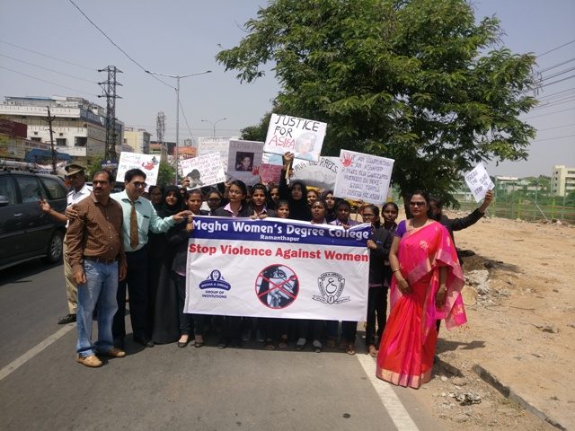 Students marching in the rally against women harassment