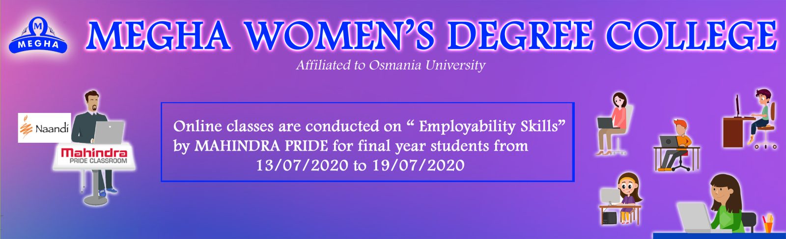 The Mahindra Pride online classes announcement